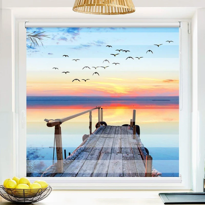Klemmfix Doppelrollo "Sonnenuntergang See Steg" | Klemm Doppelrollo