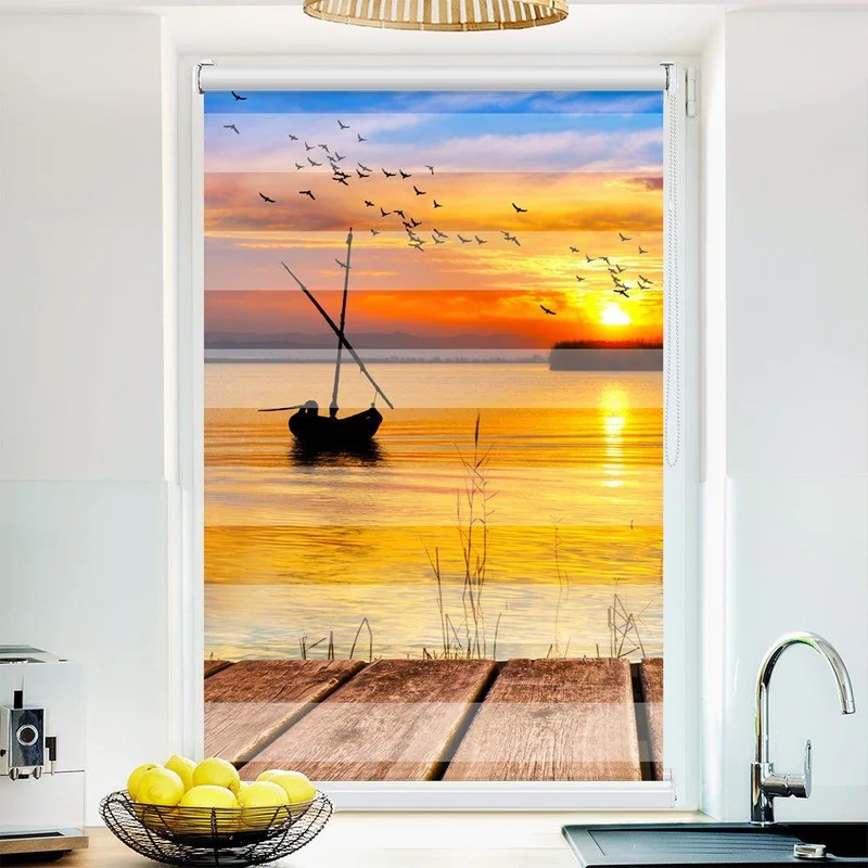 Klemmfix Doppelrollo "Segelboot Sonnenuntergang" | Klemm Doppelrollo