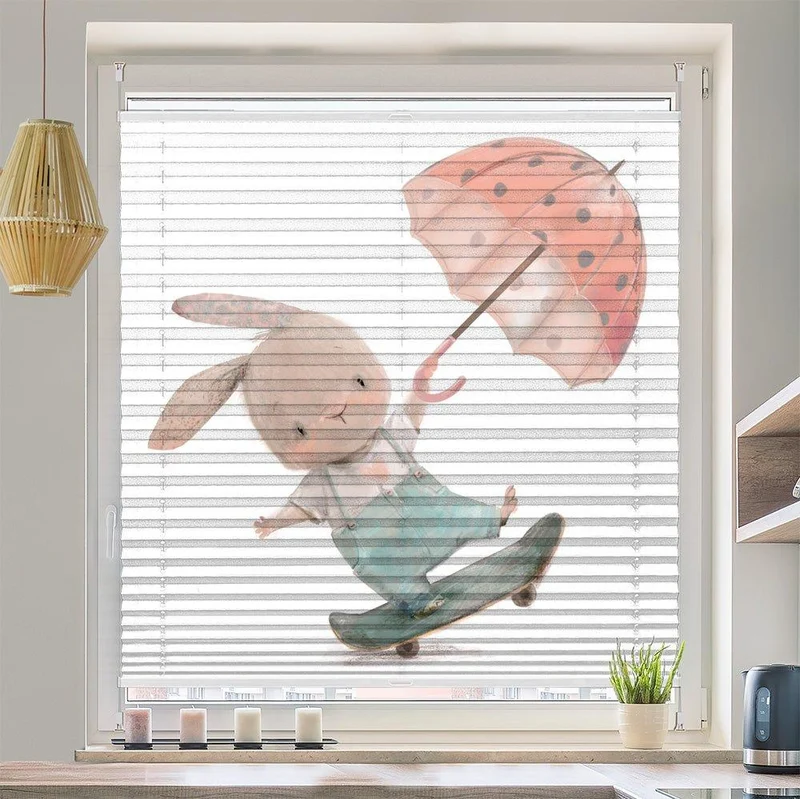 Wabenplissee Motiv "Hase Skateboard Schirm Kinderbild"