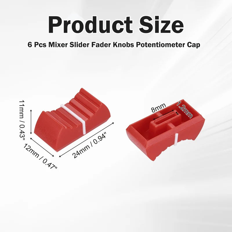 6Pcs Mixer Slider Fader Knobs Potentiometer Caps Fit Hole 8x1.2mm Red White