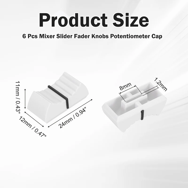 6Pcs Mixer Slider Fader Knobs Potentiometer Cap Fit Hole 8x1.2mm White Black