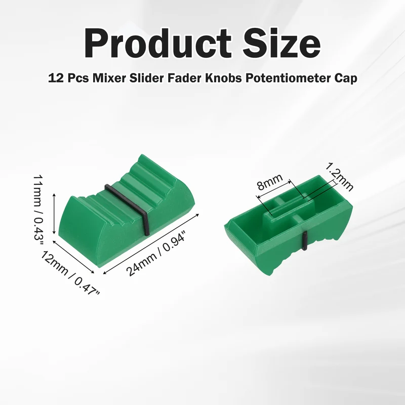 12Pcs Mixer Slider Fader Knobs Potentiometer Caps Fit Hole 8x1.2mm Green Black