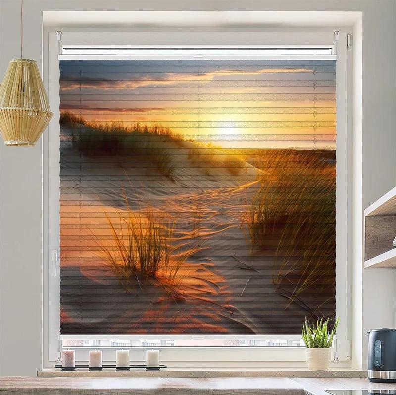 Wabenplissee Motiv "Düne Küste Sonnenuntergang"