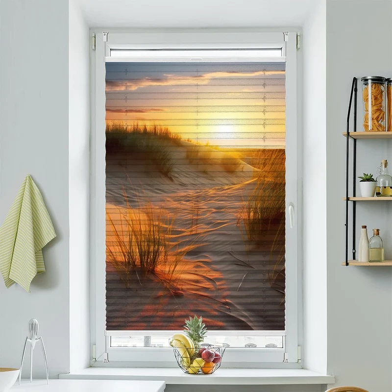 Wabenplissee Motiv "Düne Küste Sonnenuntergang"