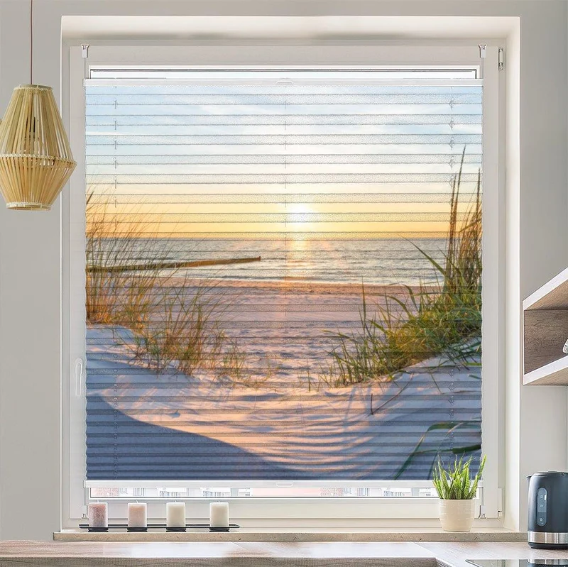 Wabenplissee Motiv "Kueste Meer Sonnenuntergang"