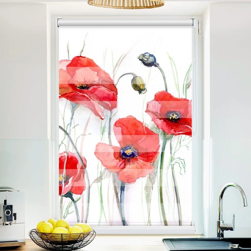 Klemmfix Doppelrollo "Mohnblumen gemalt" | Klemm Doppelrollo