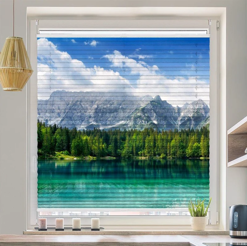 Wabenplissee Motiv "Bergsee Wald Baeume"