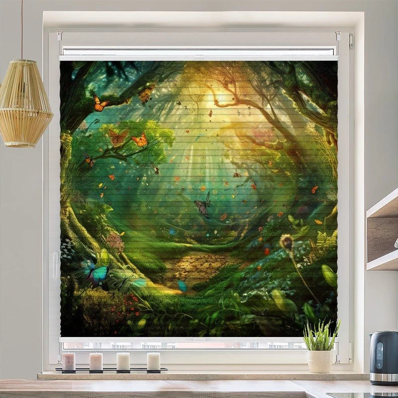 Wabenplissee Motiv "Wald Fantasie Schmetterlinge"