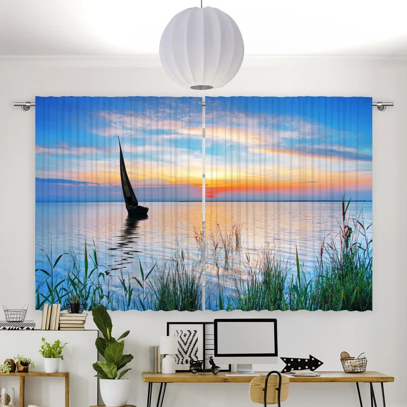 Vorhang Motiv "Sonnenuntergang Segelboot"