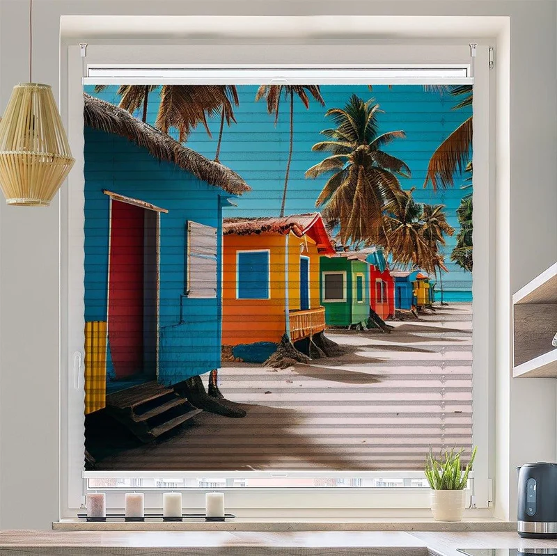 Plissee Motiv"Strandhaus Meer"