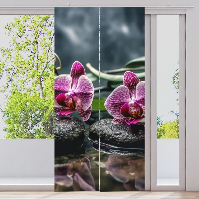 Schiebegardine Motiv "Orchidee pink zen stones"
