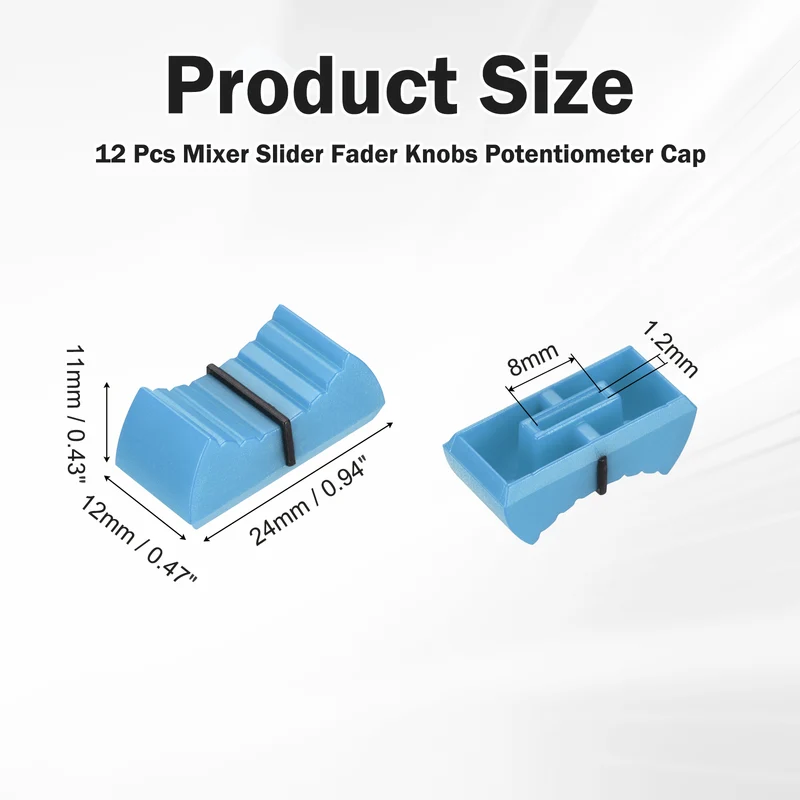 12Pcs Mixer Slider Fader Knobs Potentiometer Caps Fit Hole 8x1.2mm Blue Black