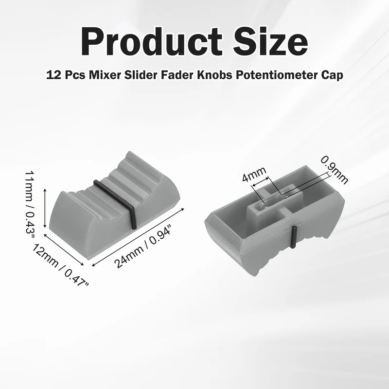 12Pcs Mixer Slider Fader Knobs Potentiometer Caps Fit Hole 4x0.9mm Grey Black