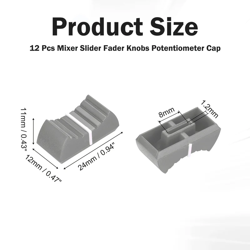12Pcs Mixer Slider Fader Knobs Potentiometer Caps Fit Hole 8x1.2mm Grey White