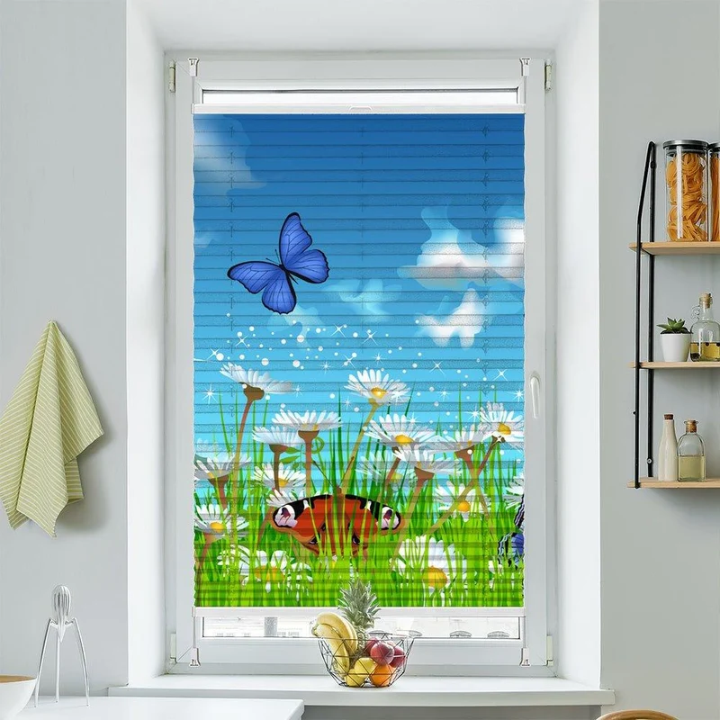 Wabenplissee Motiv "Schmetterlinge Blumenwiese gemalt"