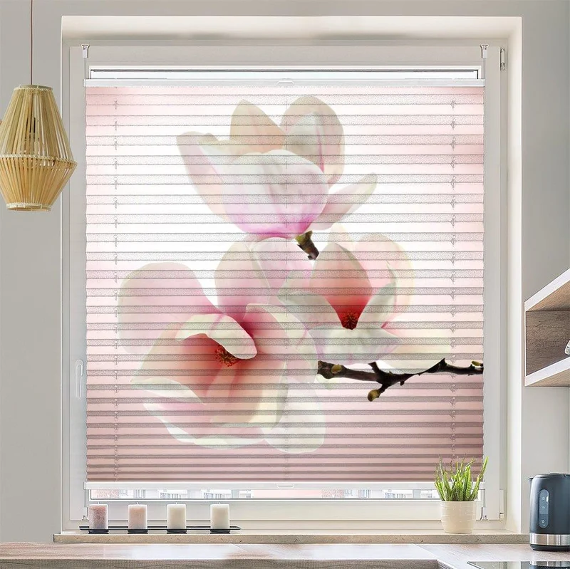 Wabenplissee Motiv "Magnolien Rosa Weiss Baum"