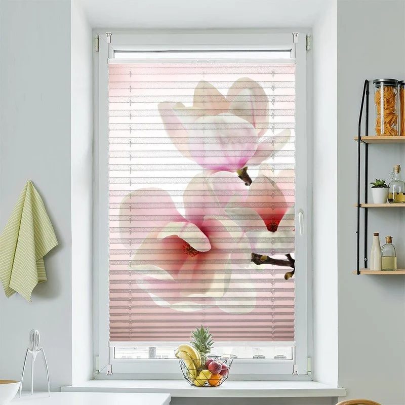 Wabenplissee Motiv "Magnolien Rosa Weiss Baum"