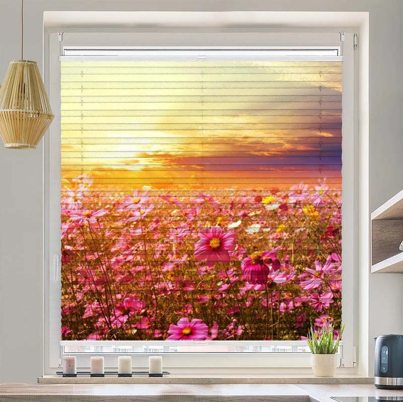Wabenplissee Motiv "Kosmeen Blumenwiese Sonnenuntergang"