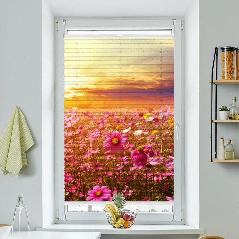 Wabenplissee Motiv "Kosmeen Blumenwiese Sonnenuntergang"