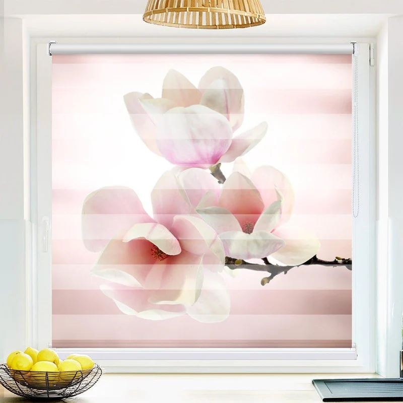Klemmfix Doppelrollo "Magnolien rosa weiss" | Klemm Doppelrollo