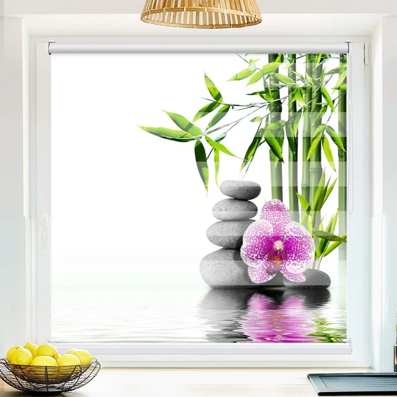 Klemmfix Doppelrollo "Bambu Wasser Steinturm Orchidee" | Klemm Doppelrollo