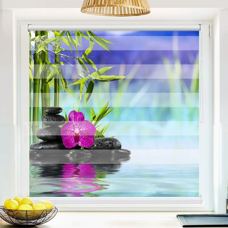 Klemmfix Doppelrollo "Stein Wasser Orchidee Spiegelung" | Klemm Doppelrollo