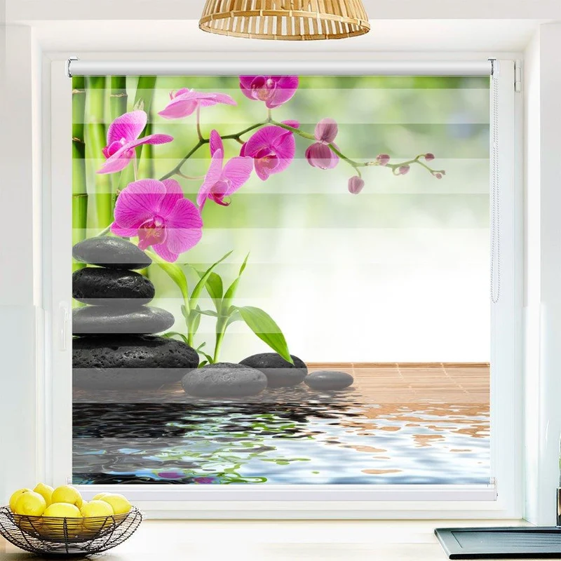 Klemmfix Doppelrollo "Stein Wasser Orchideenranke" | Klemm Doppelrollo