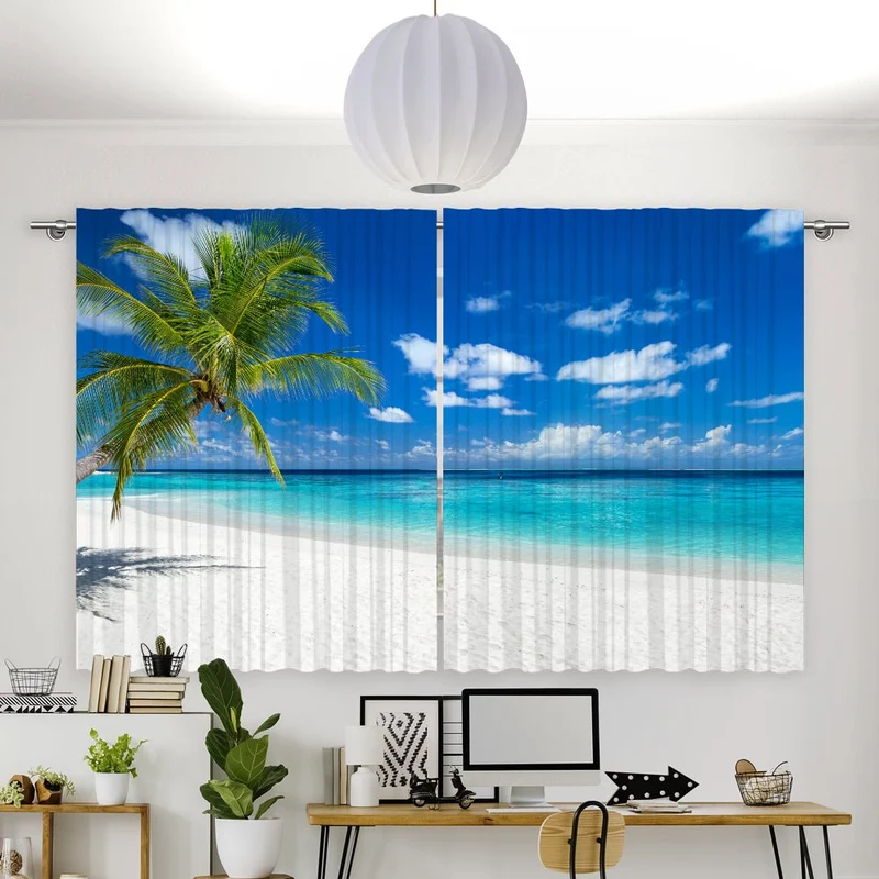 Vorhang Motiv "Palme Strand Meer"