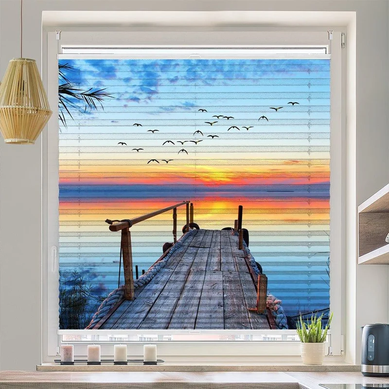 Plissee Motiv "Sonnenuntergang See Steg"