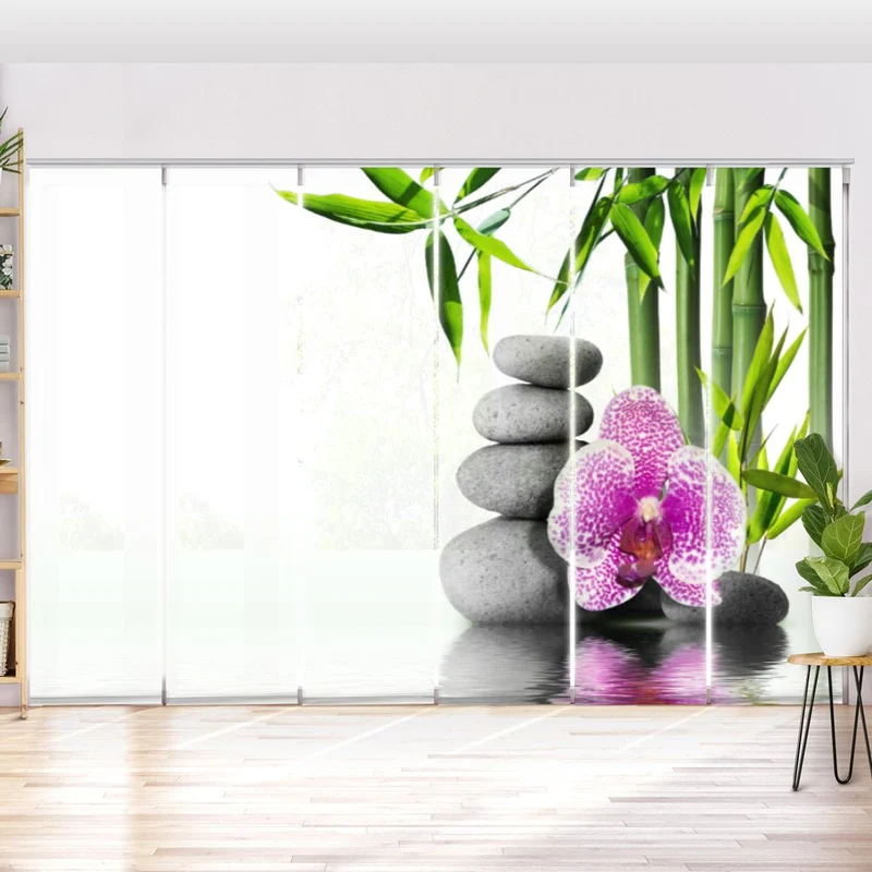 Schiebegardine Motiv "Bambus Orchidee zen stones"