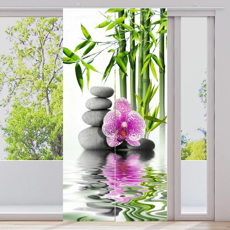 Schiebegardine Motiv "Bambus Orchidee zen stones"