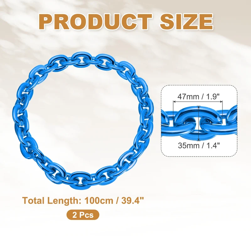 Plastic Hip Hop Chain Necklace 2Pcs 100cm 39" Men's Chunky Chain Blue