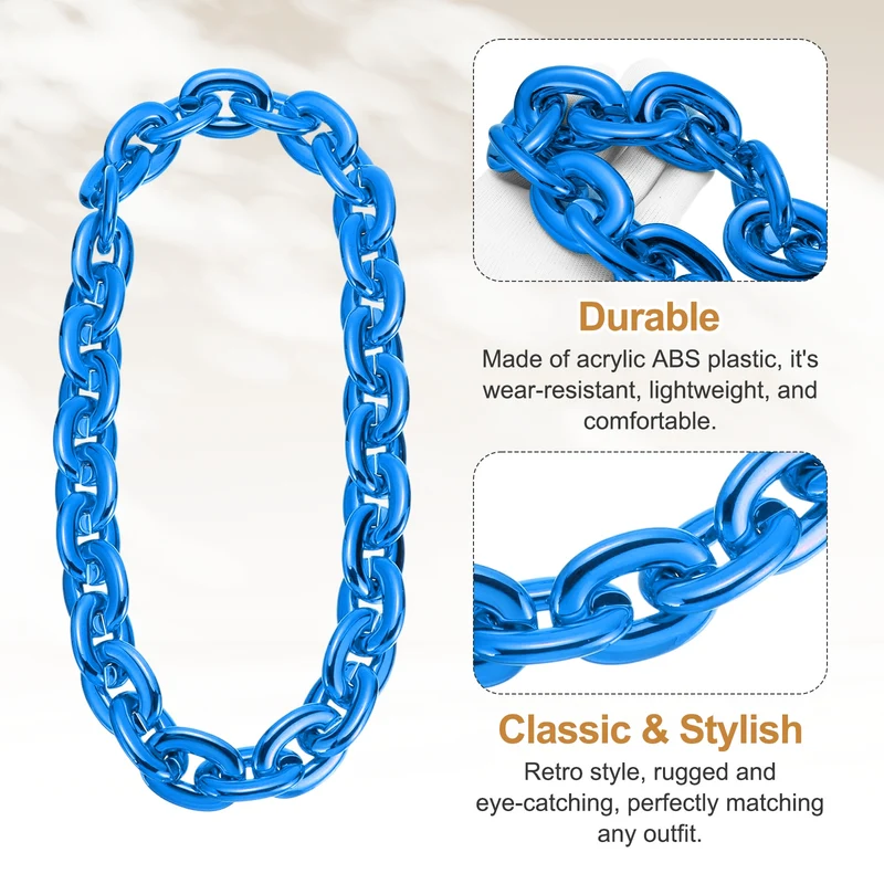 Plastic Hip Hop Chain Necklace 2Pcs 100cm 39" Men's Chunky Chain Blue