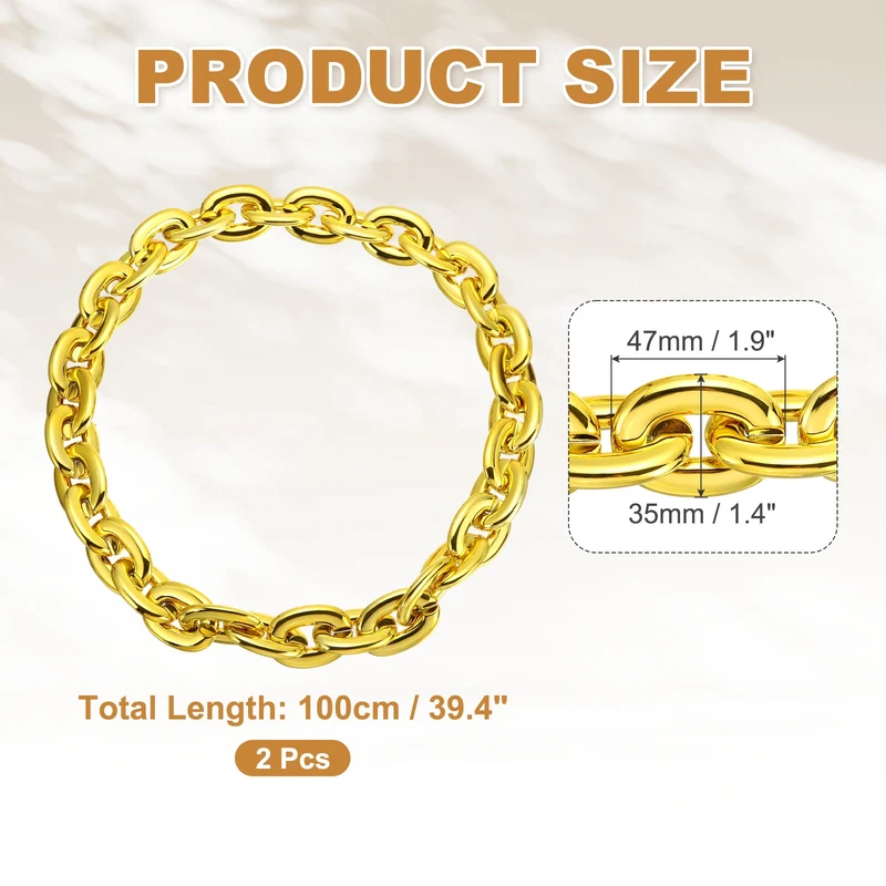 Plastic Hip Hop Chain Necklace 2Pcs 100cm 39" Men's Chunky Chain Gold
