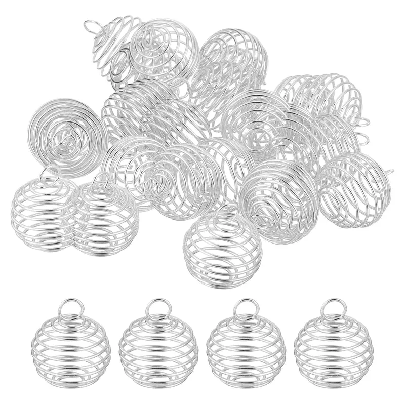 Spiral Bead Cages Pendant, 30x25mm Stone Holder Necklace Hollow Cage Pendant