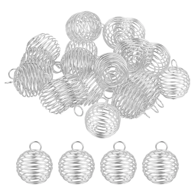 Spiral Bead Cages Pendant, 25x20mm Stone Holder Necklace Hollow Cage Pendant