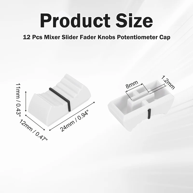 12Pcs Mixer Slider Fader Knobs Potentiometer Cap Fit Hole 8x1.2mm White Black