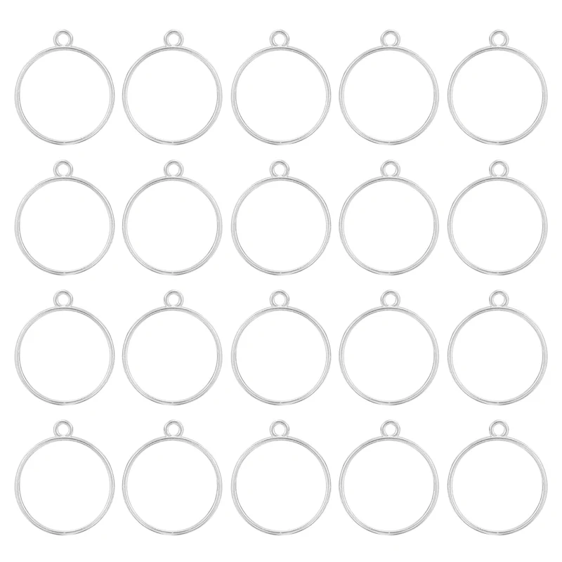 30pcs Open Back Bezel Pendants Round Hollow Frame Pendant Bright Silver