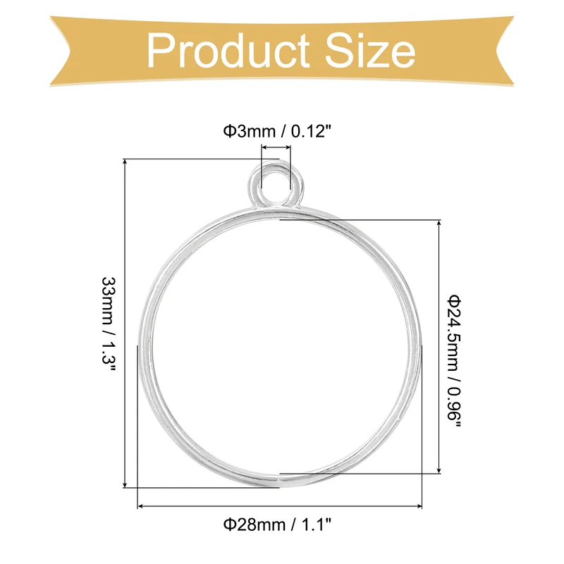 30pcs Open Back Bezel Pendants Round Hollow Frame Pendant Bright Silver