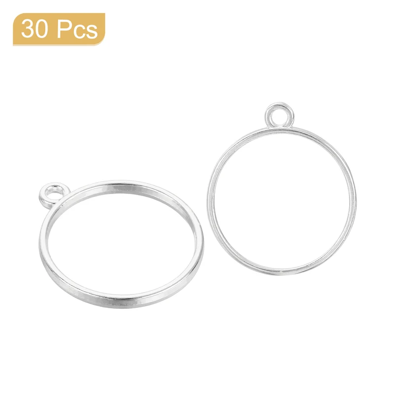 30pcs Open Back Bezel Pendants Round Hollow Frame Pendant Bright Silver