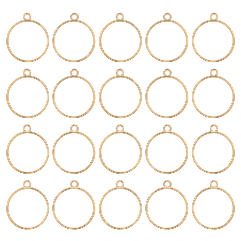Open Back Bezel Pendants, 30pcs Round Hollow Frame Pendant (K Gold)