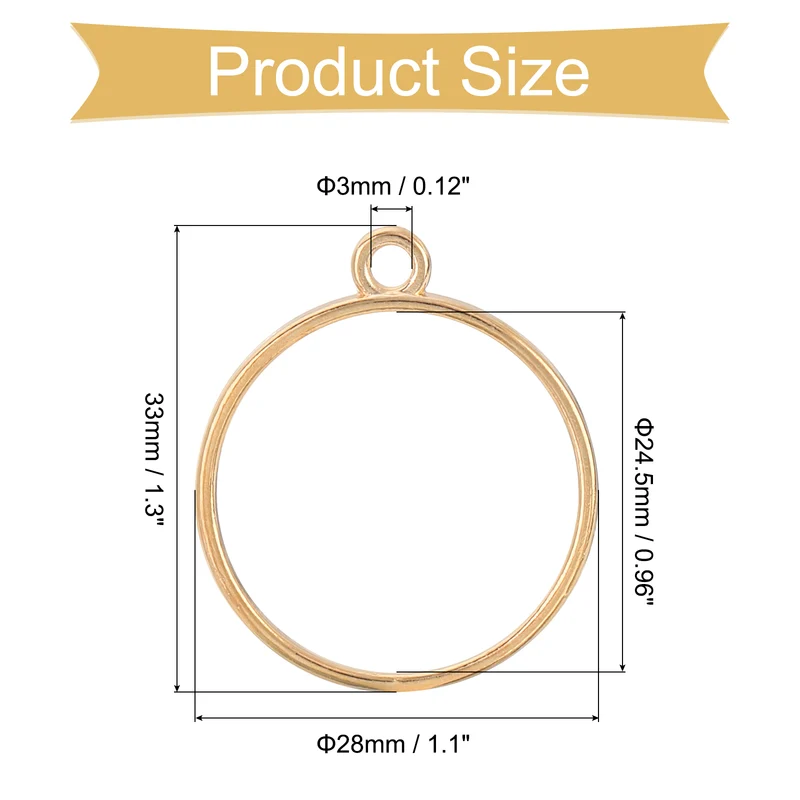 Open Back Bezel Pendants, 30pcs Round Hollow Frame Pendant (K Gold)