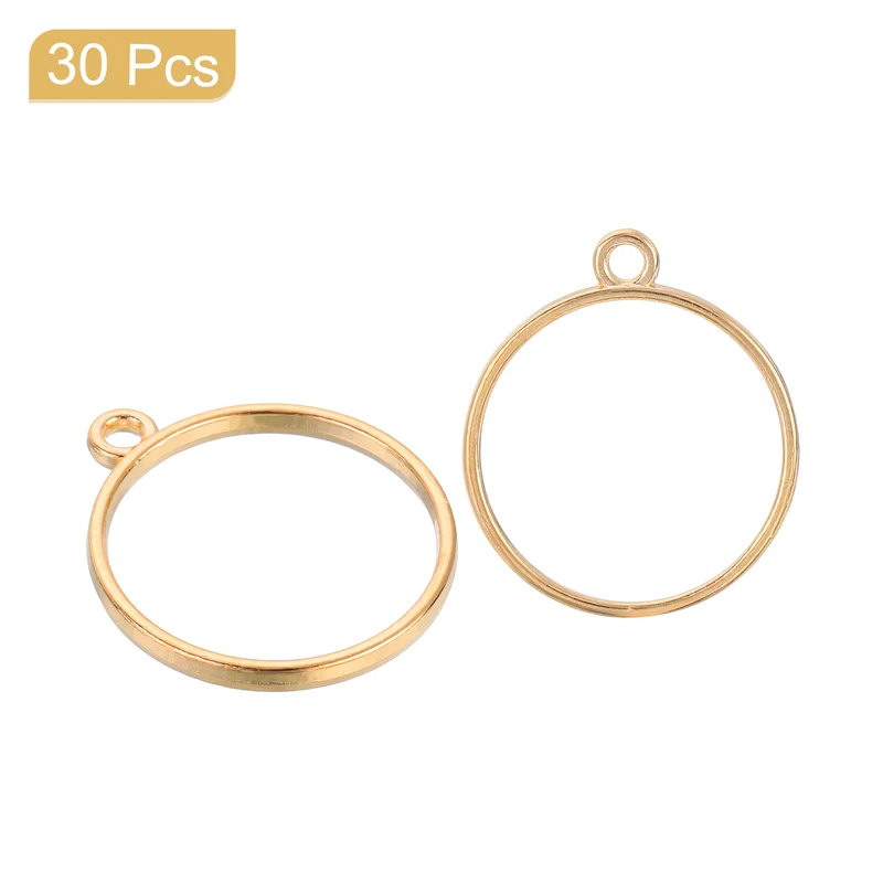 Open Back Bezel Pendants, 30pcs Round Hollow Frame Pendant (K Gold)
