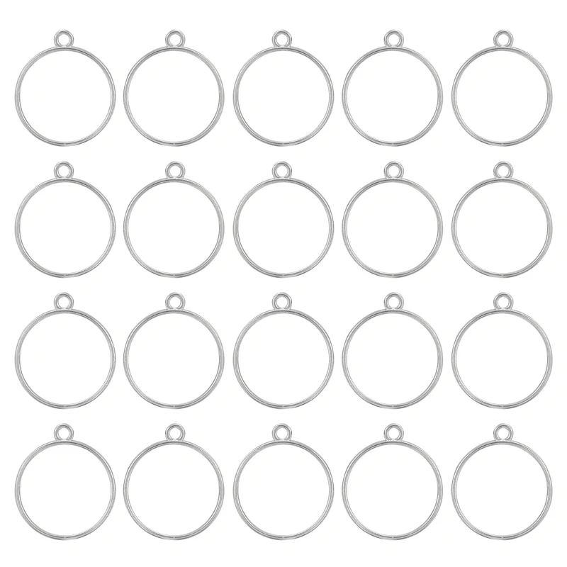 Open Back Bezel Pendants, 30pcs Round Hollow Frame Pendant (White K)