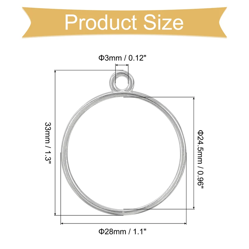 Open Back Bezel Pendants, 30pcs Round Hollow Frame Pendant (White K)