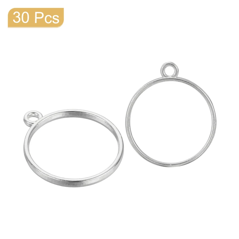 Open Back Bezel Pendants, 30pcs Round Hollow Frame Pendant (White K)
