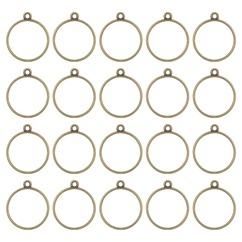 Open Back Bezel Pendants, 30pcs Round Hollow Frame Pendant (Bronze)