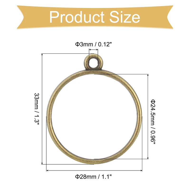 Open Back Bezel Pendants, 30pcs Round Hollow Frame Pendant (Bronze)