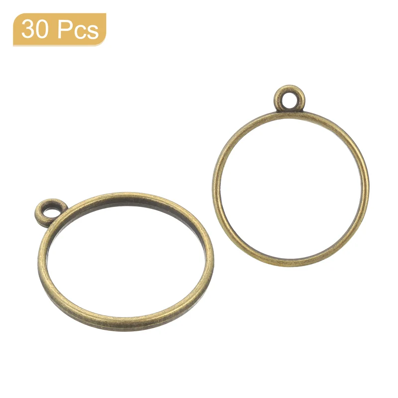 Open Back Bezel Pendants, 30pcs Round Hollow Frame Pendant (Bronze)