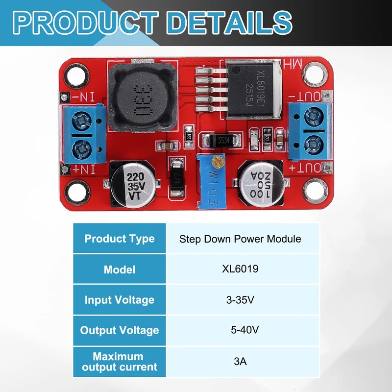 2Pcs XL6019 3-35V to 5-40V 3A Boost Converter Voltage Regulator Adjustable